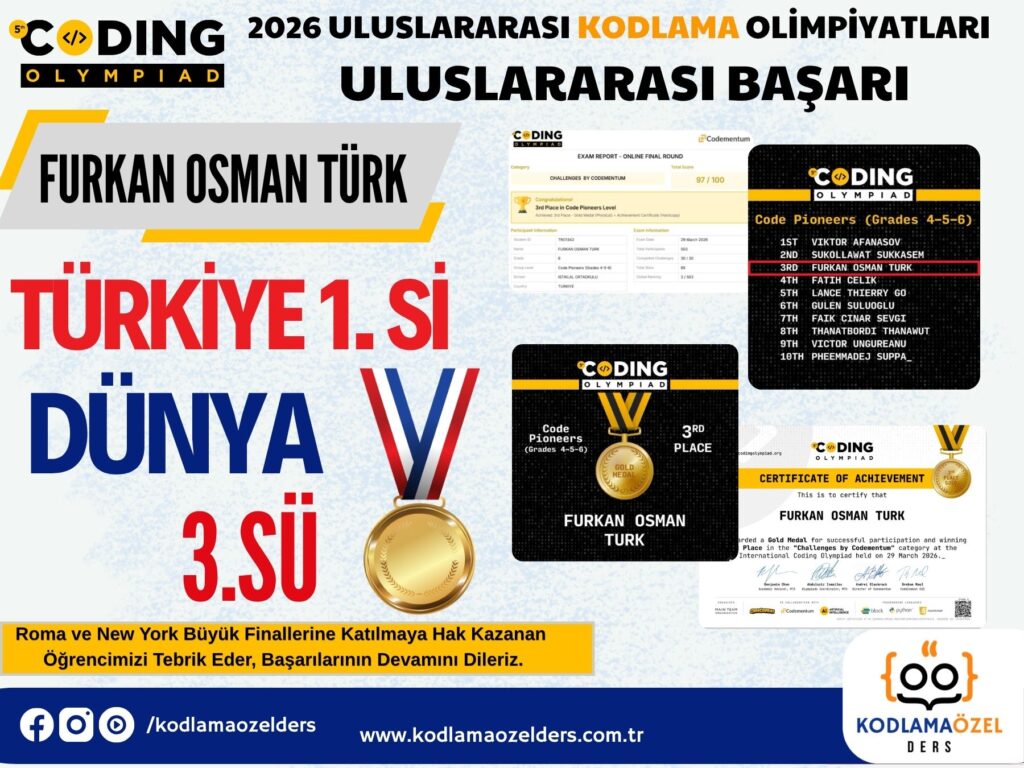 Uluslararası Kodlama Olimpiyatları Türkiye 1. Si Furkan Osman Türk !